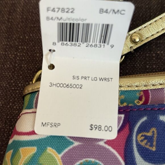 Coach Large Wristlet Multicolor Poppy Colorful Gold Leather Metallic Trim $98 - Picture 7 of 7